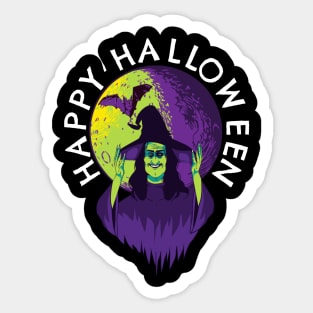 Happy Halloween Witch in the Full Moon Sticker